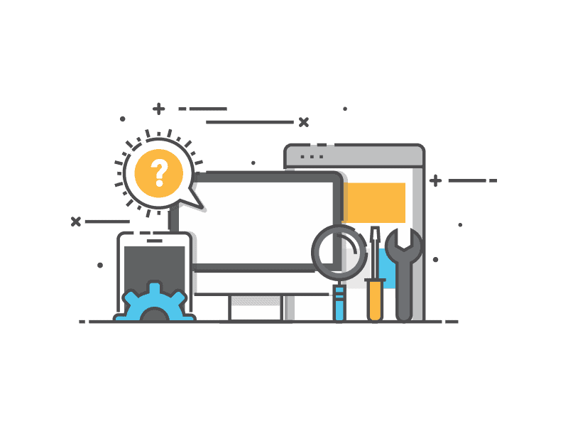 E2BDigital - A digital marketing-themed flat icon of a computer with tools on it.