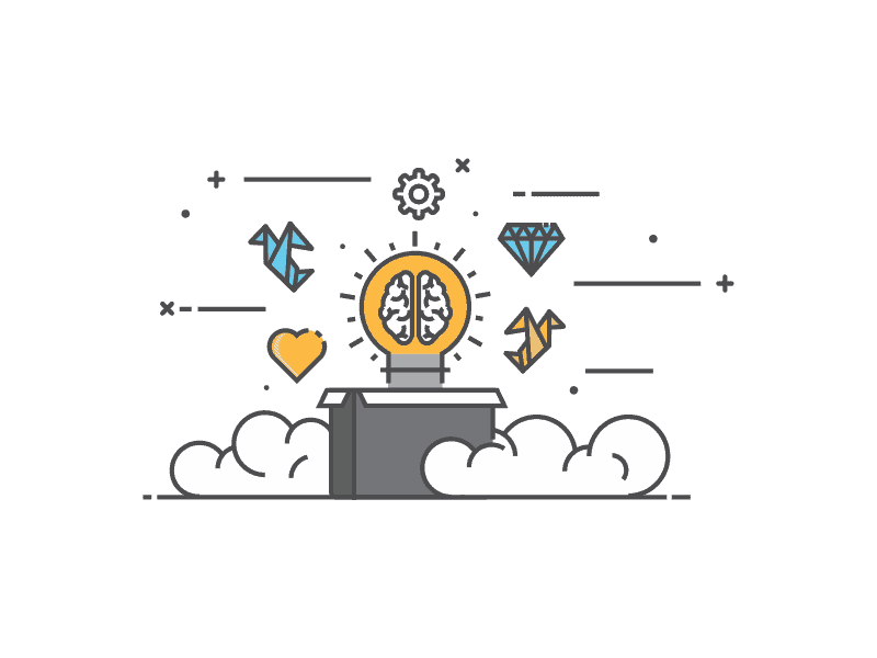 E2BDigital - A digital marketing icon showcasing a light bulb with clouds and a brain.